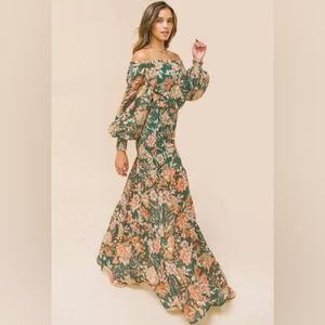 Flying tomato Green Off-Shoulder Printed Maxi